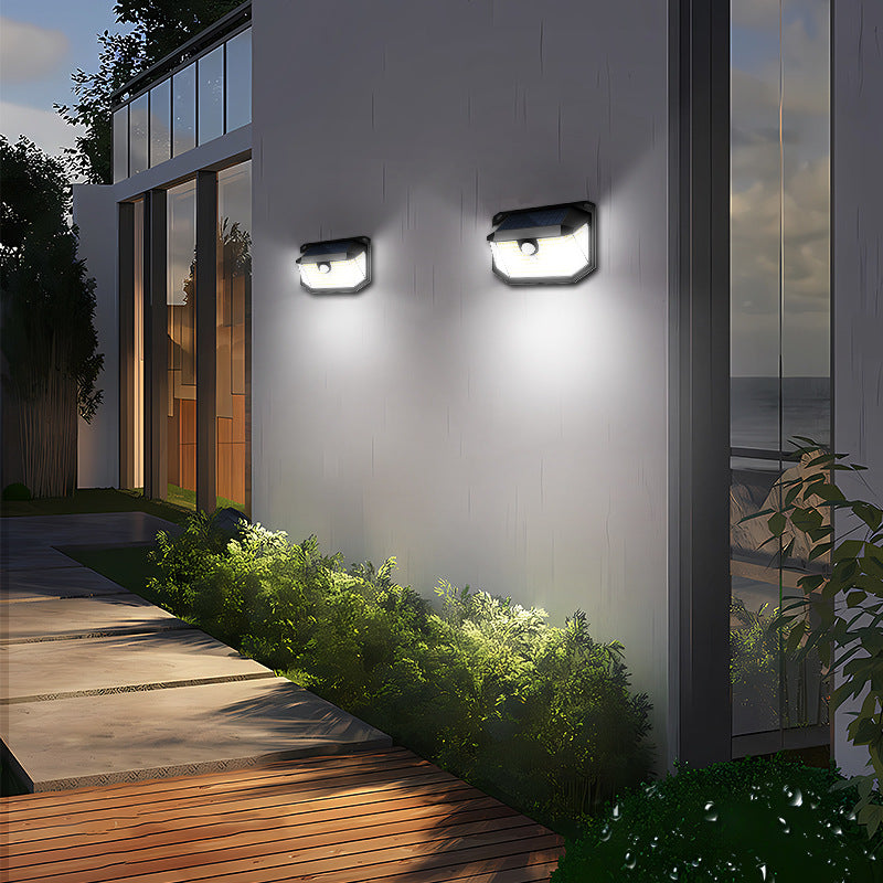 2-Pack Solar Motion Sensor Wall Light(388-Bead LED) -  3 Lighting Modes, IP64 Waterproof, Three-Sided Wide-Angle Lighting for Outdoor Security and Garden Lighting