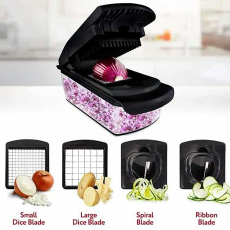 18-Piece Black-White Multi-Function Vegetable Chopper & Slicer Set - Rotary Grater with 5 Muti-Style Stainless Steel Blades for Home Kitchen