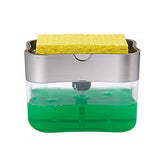 2-Pack Grey Kitchen Press-Type Dish Soap Dispenser & Sponge Caddy - 2-in-1 Automatic Liquid Pump for Dish Scrubbers & Scouring Pads