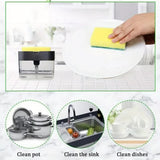 2-Pack Grey Kitchen Press-Type Dish Soap Dispenser & Sponge Caddy - 2-in-1 Automatic Liquid Pump for Dish Scrubbers & Scouring Pads