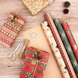 Christmas Gift Wrapping Paper 6-Pack - Vintage Kraft Style for Holiday Presents, 70x100cm