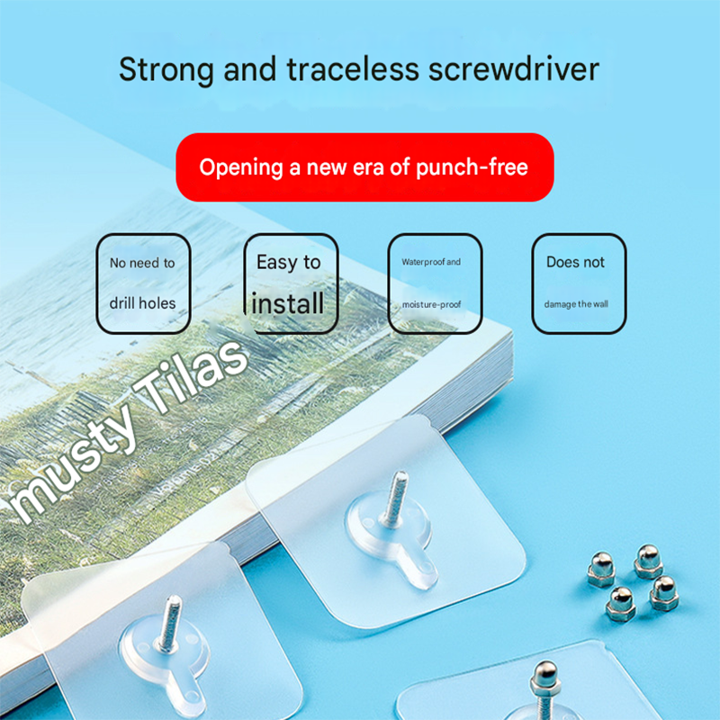 50-PCS Heavy Duty Adhesive Screw Stickers No Drilling Wall Hooks 6x6cm Waterproof Stainless Steel for Kitchen Bathroom Rental Friendly(16mm)