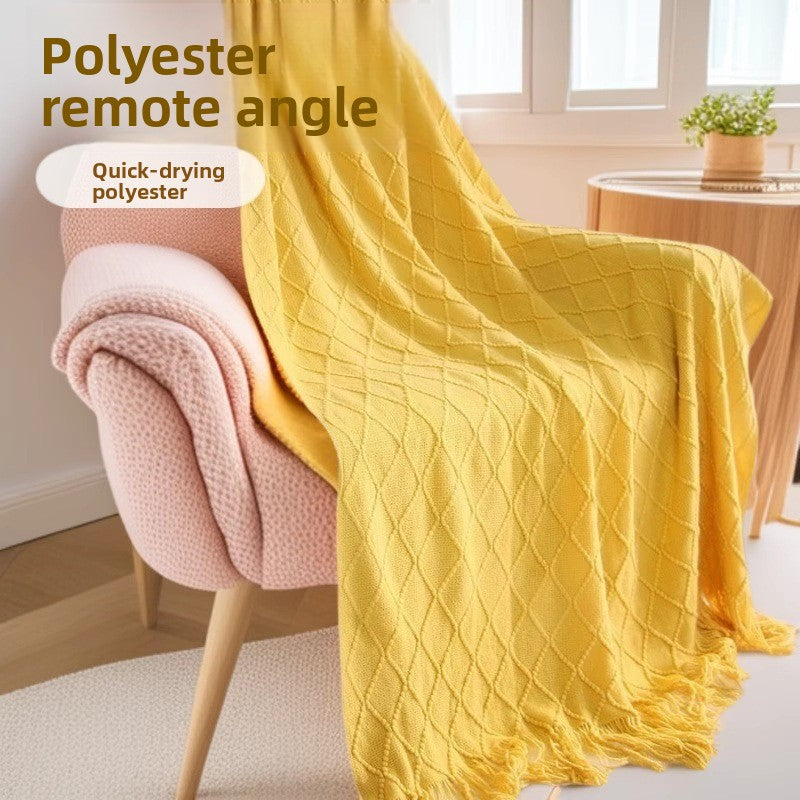 Beige Nordic Knitted Throw Blanket with Tassels 130x230cm Soft Acrylic Diamond Pattern Sofa Cover Bed Runner and Travel Blanket