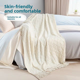 Pure white Nordic Knitted Throw Blanket with Tassels 130x230cm Soft Acrylic Diamond Pattern Sofa Cover Bed Runner and Travel Blanket