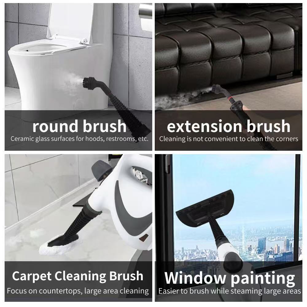White Handheld Steam Cleaner 1050W High Pressure Chemical Free Cleaning Machine with 12 Piece Accessory Set for Kitchen Bathroom Car and Upholstery