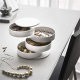 2 Pack White Nordic Style Rotating Jewellery Storage Box 4-Layer Dustproof Organiser Case with Felt Lining for Accessories and Trinkets