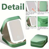 White Portable LED Makeup Mirror with Jewellery Storage Box Touch Screen Adjustable Light Travel Cosmetic Organizer Case