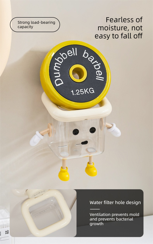 Cute Suction Cup Bathroom Organizer Wall Mounted Toothbrush Holder No Drill Storage Caddy with Drainage Holes for Electric Toothbrush Razor Toothpaste Cream White