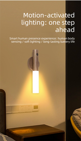 Yellow Wood Grain Motion Sensor Night Light LED Rechargeable Magnetic Stick Wall Lamp Smart Wireless Batten for Hallway Staircase Natural Ash Style Warm White