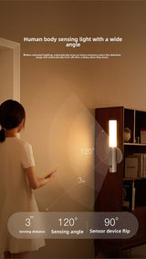 White Motion Sensor Night Light LED Rechargeable Magnetic Stick Wall Lamp Smart Wireless Batten for Hallway Staircase Nursery Warm White