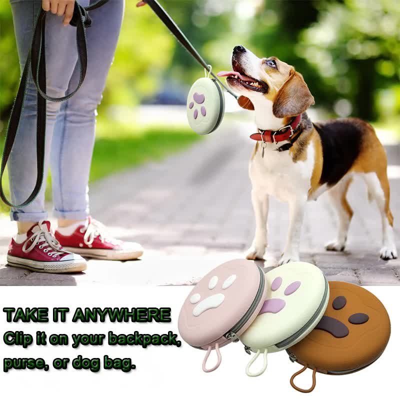 Portable Silicone Double Pet Bowl - Collapsible Travel Dog Feeder for Food & Water - 2 x 450ml Capacity with Zipper Case - Brown