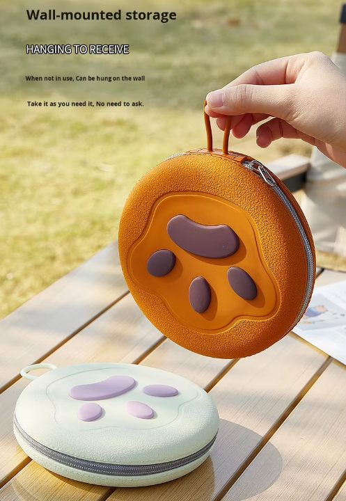 Portable Silicone Double Pet Bowl - Collapsible Travel Dog Feeder for Food & Water - 2 x 450ml Capacity with Zipper Case - Brown