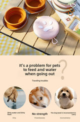 Portable Silicone Double Pet Bowl - Collapsible Travel Dog Feeder for Food & Water - 2 x 450ml Capacity with Zipper Case - Pink