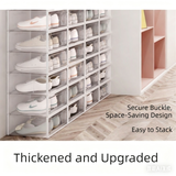 2-Pack White Clear Stackable Shoe Storage Organizer Boxes - Durable Plastic Sneaker Display and Closet Storage Containers with Magnetic Drop Front