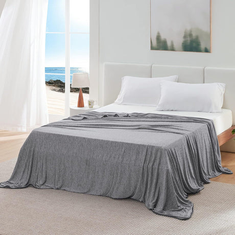 Dark Grey Cooling Throw Blanket 100x150CM - Ultra Lightweight Breathable All-Season Quilt, Hand / Machine Washable