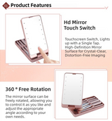 Black Portable LED Makeup Mirror with Lights & Brushes (9x2.5x16CM) - Mini Foldable Desktop Vanity Mirror with Dual Color Temperature