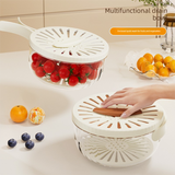 White Small Multi-functional Fruit and Vegetable Washing Bowl with Lid and Hidden Handle Double-Layer Drainage Container for Refrigerator Storage and Outdoor Picnic Efficient Food Preservation for Local Standard Kitchens