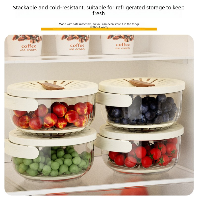 White Small Multi-functional Fruit and Vegetable Washing Bowl with Lid and Hidden Handle Double-Layer Drainage Container for Refrigerator Storage and Outdoor Picnic Efficient Food Preservation for Local Standard Kitchens