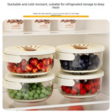 White large Multi-functional Fruit and Vegetable Washing Bowl with Lid and Hidden Handle Double-Layer Drainage Container for Refrigerator Storage and Outdoor Picnic Efficient Food Preservation for Local Standard Kitchens