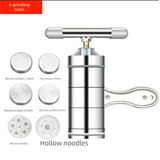 Manual Stainless Steel Noodle Maker with Interchangeable Dies for Homemade Egg Noodles Flatbread and Dumpling Wrappers – Compact Kitchen Tool(Six molds)