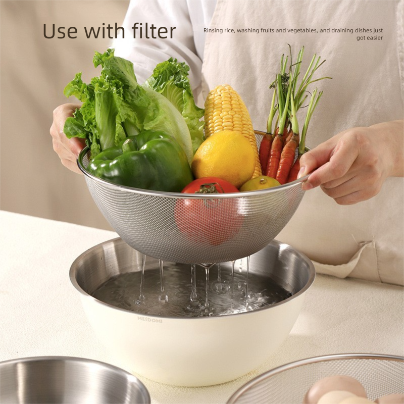 Purple Stainless Steel Mixing Bowl Set with Colander – Double-Layer Kitchen Basin for Salad, Washing, Mixing & Baking