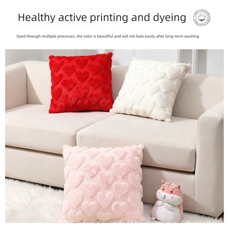 2-PCS Red arrow 45x45cm Heart Pattern Plush Pillow Cover with Insert – Soft Textured Decorative Cushion for Living Room or Bedroom
