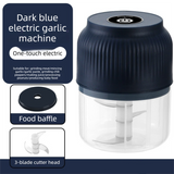 3-blade cutter head Blue Wireless Electric Garlic Chopper 300ml Portable Mini Food Processor USB Rechargeable for Baby Food and Dipping Sauce Essential Local Kitchen Tool