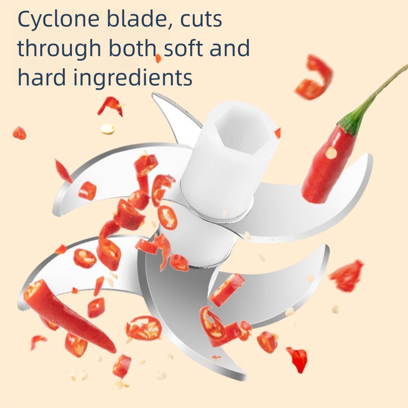 3-blade cutter head White Wireless Electric Garlic Chopper 300ml Portable Mini Food Processor USB Rechargeable for Baby Food and Dipping Sauce Essential Local Kitchen Tool