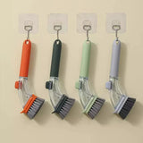 Dark green Long-Handled Liquid Dispensing Pot Scrubber – Multi-Use Kitchen Cleaning Brush with Built-In Detergent Reservoir