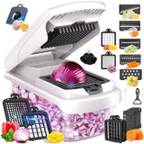 White Multifunctional Vegetable Slicer – Manual Kitchen Cutter with Adjustable Blades for Slicing, Dicing, Shredding, Garlic Grinding, and Egg White Separation