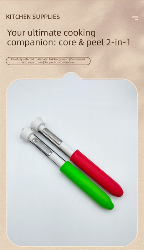 2-in-1 Apple Corer & Peeler Stainless Steel Fruit Prep Tool Kitchen Gadget Green