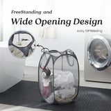 2 PCS Mesh Pop Up Laundry Hamper Collapsible Washing Basket with Side Pocket & Reinforced Handles Portable Dirty Clothes Bin for Dorm Travel & Toy Storage (Green & Red)