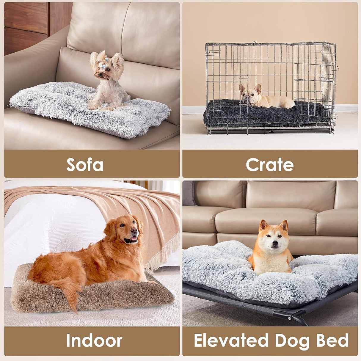 Luxury Long Plush Pet Bed Mat Faux Fur Crate Pad 110x75cm Light Grey XXL Soft Warm Cushion for Giant Dogs