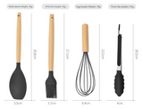 12-Piece Red Heat-Resistant Silicone Cooking Utensils with Wooden Handles and Box - Non-Stick Scratch-Free Kitchen Tool Kit