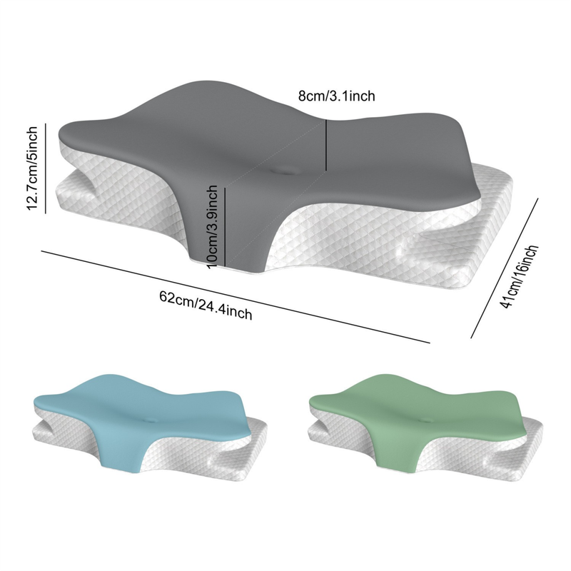 Blue Breathable Butterfly Contoured Memory Foam Pillow - Dual-Height Orthopedic Neck Pillow with 5-Zone Cervical Support
