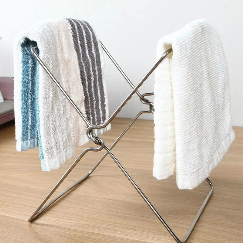 2-Pack Foldable Stainless Steel Trash Bag Holder (17 x 21 CM) - Multi-Functional Kitchen Countertop Organizer for Plastic Bag & Dishcloth
