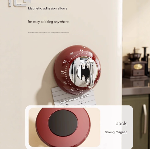 Red Magnetic Mechanical Kitchen Timer - 60-Minute Visual Countdown Clock for Cooking, Study, and Kids Time Management - No Battery Required