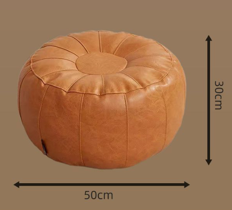 Orange Faux Leather Pumpkin Pouf Cover - DIY Unfilled Round Ottoman for Clothes Storage and Footrest - 50x30cm Versatile Home Decor