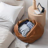 Brown Faux Leather Pumpkin Pouf Cover