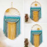 Style 2 Hand-Woven Cotton Rope Sunrise Sunset Wall Hanging - Bohemian Macrame Tapestry with Tassels, 60x30cm - Perfect for Living Room, Bedroom