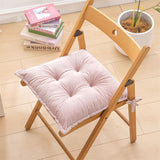 Pink Plush Tufted Chair Cushion – 45x45cm Square Seat Pad with Ties for Dining & Office (Machine Washable)