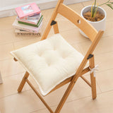 Beige Plush Tufted Chair Cushion – 45x45cm Square Seat Pad with Ties for Dining & Office (Machine Washable)
