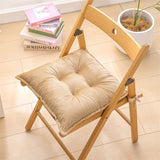 Khaki Plush Tufted Chair Cushion – 45x45cm Square Seat Pad with Ties for Dining & Office (Machine Washable)
