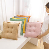 Orange Plush Tufted Chair Cushion – 45x45cm Square Seat Pad with Ties for Dining & Office (Machine Washable)