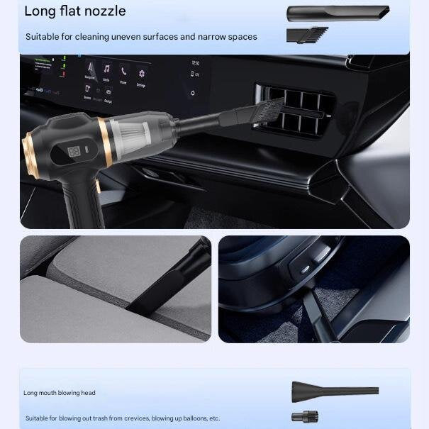 Black Portable Wireless Car Vacuum Cleaner – Powerful Suction for Car and Home Use with Dual-Function Air Blower(1500MHA)