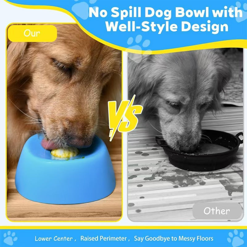 Blue bowl, orange ball Slow Feeding Dog Bowl with Built-In Rolling Ball – Anti-Spill Pet Lick Dish for Healthy Eating Habits