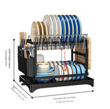 Black Foldable Dish Rack with Drain Tray, Knife & Chopstick Holder, Cup Rack, and Cutting Board Support – 42cm x 29cm x 29cm, Easy-Install Kitchen Storage Organizer for Plates, Bowls, Glasses, and Utensils