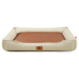 Khaki Rectangular Pet Bed with Removable Cooling Mat – Durable 600D Oxford Fabric Dog & Cat Bed, High-Rebound PP Cotton Filling, Non-Slip Base, for Medium to Large Breeds, Includes Free Cooling Pad(Size:L)