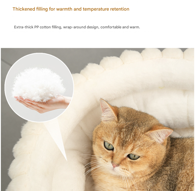 White Plush Round Pet Bed with Removable Cushion M Size, Thickened Warm Dog and Cat Nest for Small to Medium Pets, Cozy and Soft Sleeping Space for Home Use(Cut-out version)