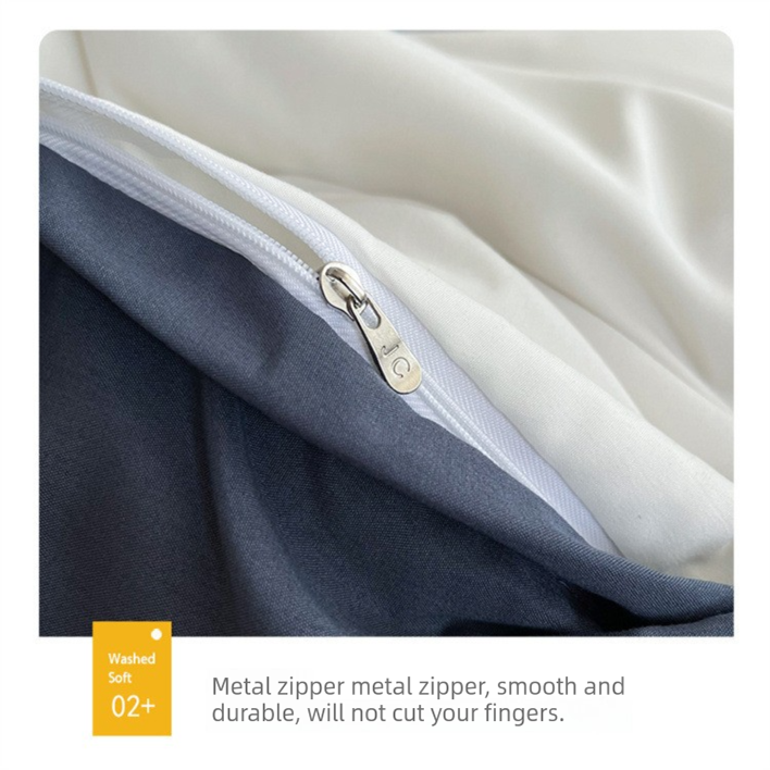 Baolan Light Grey Washed Cotton Bedding Set - Solid Color Fitted Sheet Style, 4-Piece Set for 1.5m Bed, Includes 10 Random Color Quilt Fasteners(1.5m)
